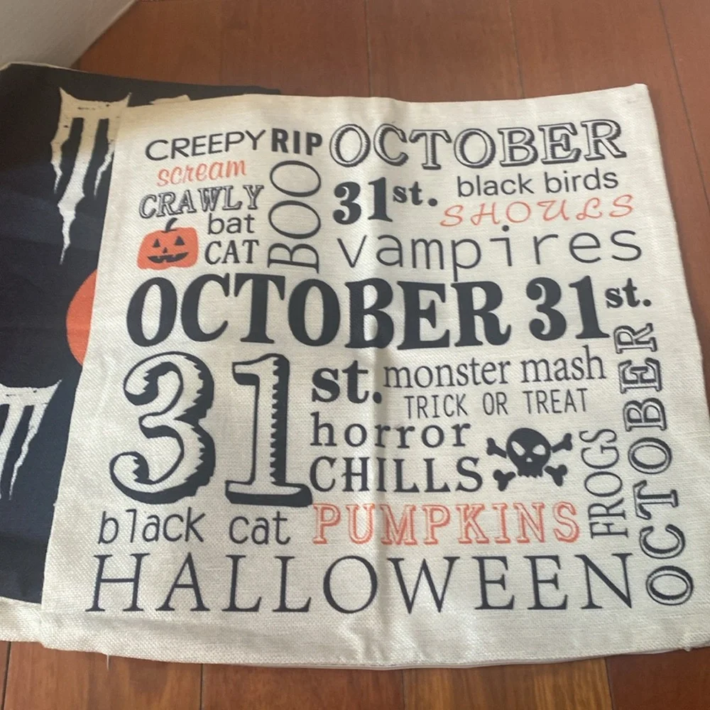 2 Halloween Trick or Treat pumpkin Pillow Covers shams hidden zipper 17x17”